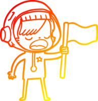 warm gradient line drawing of a cartoon astronaut woman waving flag png