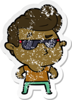 distressed sticker of a cartoon cool guy png