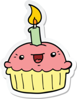 sticker of a cartoon cupcake with candle png