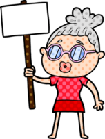 cartoon protester woman wearing spectacles png