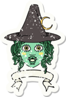 Retro Tattoo Style half orc witch character face with banner png