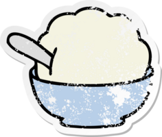 distressed sticker of a quirky hand drawn cartoon ice cream bowl png