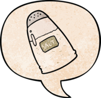 cartoon salt shaker with speech bubble in retro texture style png