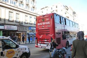 Istanbul Turkey 12 may 2023. Red Big Bus Double decker tourist Tour bus.. photo