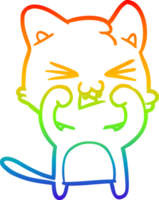 rainbow gradient line drawing of a cartoon cat hissing png