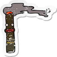 retro nödställd klistermärke av en tecknad cigarr png