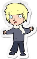 sticker of a cartoon unhappy boy png