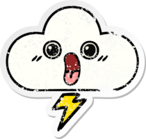 autocollant en détresse d'un nuage d'orage de dessin animé mignon png