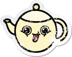 distressed sticker of a cute cartoon tea pot png