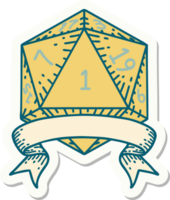 sticker of a natural one d20 dice roll png