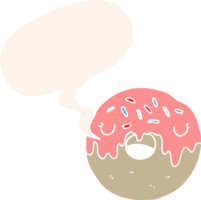 cartoon donut with speech bubble in retro style png