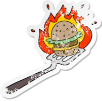 distressed sticker of a cartoon burger on spatula png