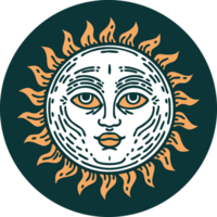 iconic tattoo style image of a sun with face png