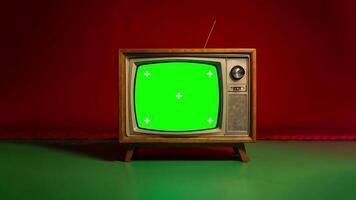 retro wijnoogst TV met groen scherm achtergrond video