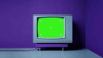 old retro vintage tv with green screen chroma key background place here video