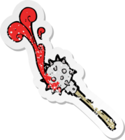 retro distressed sticker of a cartoon bloody medieval mace png