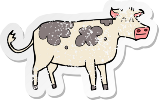 retro distressed sticker of a cartoon cow png