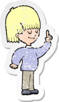 retro distressed sticker of a cartoon person with idea png