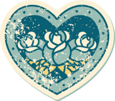 ikoniska bedrövad klistermärke tatuering stil bild av en hjärta och blommor png