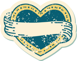 iconic distressed sticker tattoo style image of a heart and banner png