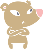 cute flat color style cartoon bear with crossed arms png