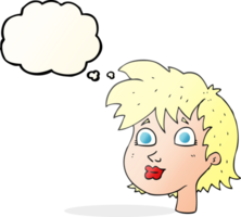 hand drawn thought bubble cartoon female face png