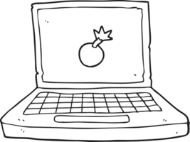 hand drawn black and white cartoon laptop computer with bomb symbol png