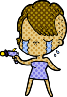 cartoon crying girl pointing ray gun png