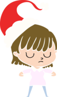 mano dibujado plano color ilustración de un mujer vistiendo Papa Noel sombrero png