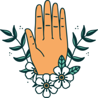 iconic tattoo style image of a hand and flower png