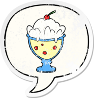 cartoon tasty dessert with speech bubble distressed distressed old sticker png