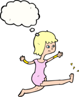 cartoon happy woman kicking with thought bubble png