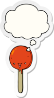 cartoon candy lollipop with thought bubble as a printed sticker png