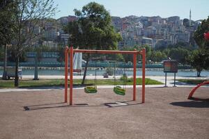 Turkey istanbul 18 january 2024.empty Colorful playground at local park photo