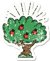 worn old sticker of a tattoo style apple tree png