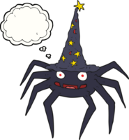 main tiré pensée bulle dessin animé Halloween araignée dans sorcière chapeau png