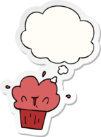 cartoon cupcake with thought bubble as a printed sticker png