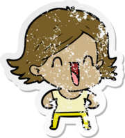 distressed sticker of a cartoon happy woman png