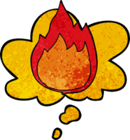 dibujos animados fuego con pensamiento burbuja en grunge textura estilo png