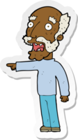 sticker of a cartoon scared old man pointing png