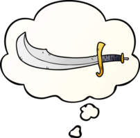 cartoon scimitar with thought bubble in smooth gradient style png