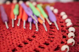 Close-up shot of colorful yarn photo