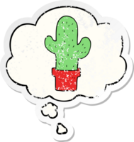 cartoon cactus with thought bubble as a distressed worn sticker png