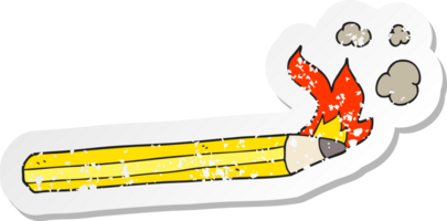 retro distressed sticker of a cartoon flaming pencil png