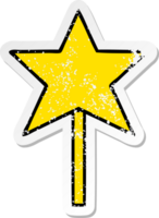 distressed sticker of a cute cartoon star wand png