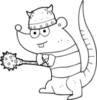 hand drawn black and white cartoon rat warrior png