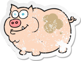 retro distressed sticker of a cartoon pig png