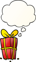 cartoon xmas present with thought bubble in smooth gradient style png