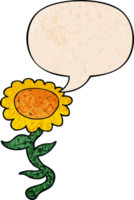 cartoon sunflower with speech bubble in retro texture style png