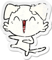 distressed sticker of a happy dancing dog cartoon png